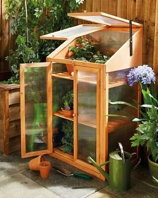 Wooden Mini Greenhouse Cold Frame Growing Plants Vegetables Polycarbonate 3 Tier • £89.99