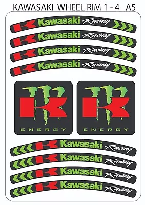 KAWASAKI Wheel Rim Stickers Decals Graphics Emblems Motorcycle. • £7.49