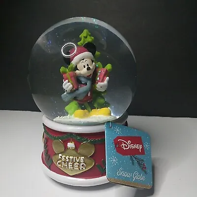 Set Of 2 FULL SIZE Mickey Mouse Festive Cheer Musical Snow Globes • $20