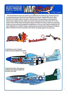 Kits World Decals 1/32 NORTH AMERICAN P-51D MUSTANG Diablo & The Enchantress • $12.99