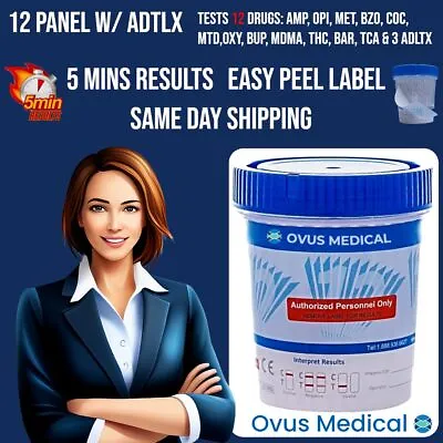 12 Panel Drug Test Cup W/ADTLX - FREE Same Day Shipping M-F - Ovus Medical • $539.55