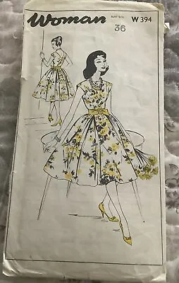 Vintage 50s Sewing Pattern W394 Ladies Concealed Pleat Dress. Bust 36 • £3.50