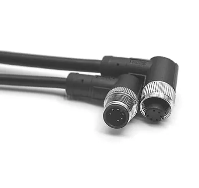 M12 MALE To FEMALE MOLDED CABLE ANGLE  3 4 5 6 8 12 17  PINS BLACK PVC • $23.95