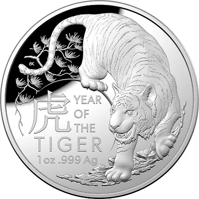 2022 Australian $5 1 Oz Fine Silver Proof Lunar Year Of The Tiger Domed Coin • $66