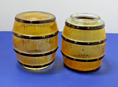 (2) Vtg AMBER Beer Whiskey Barrel Keg Chandelier Shades Globes ~ 3  Fitter 5.5 H • $39.99