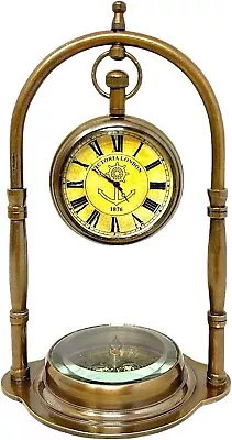 Nautical Clock Ship Table Clock Brass Desk Clock Maritime Brass Compass • $34.32