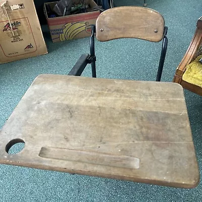 Vintage Antique Industrial Child School Desk & Chair Wood Metal Drawer Inkwell • $329.88