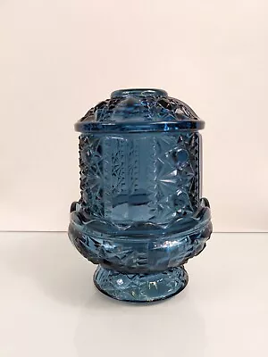 Vintage MCM Indiana Glass Stars & Bars Colonial Blue Fairy Lamp   6 1/2   • $69.95
