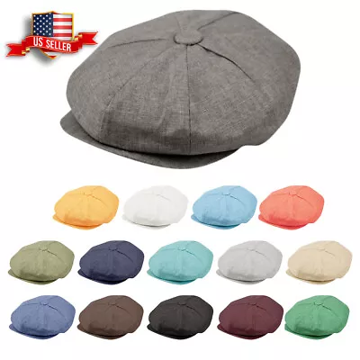 Classic Men's 8 Panel Linen Applejack Gatsby Newsboy Ivy Hat Spring Summer Goft • $19.99