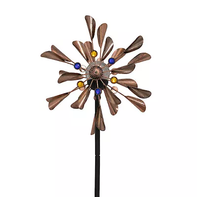 Solar Wind Spinner With LEDLight Outdoor Ball Metal Yard Art Garden • $27.65