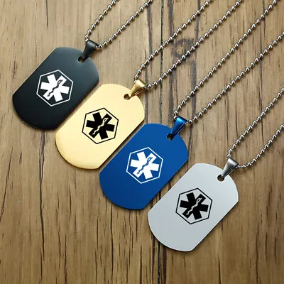 Personalized Customized Engraved Medical Alert Men's ID Dog Tag Necklace Pendant • £6.46