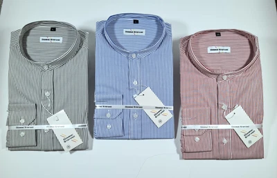 Mens Grandad Collarless Stripe Long Sl Formal Casual Party Shirt Fm £12.99 (520) • £16.99