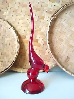  Vintage Mid Century Modern Viking Glass Ruby Red Long Tail Bird MCM • $85