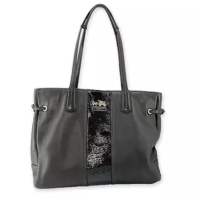 Vintage Coach Black Chelsea Leather Striped Chelsea Tote-Wrinkly Patent Trim • £51.14