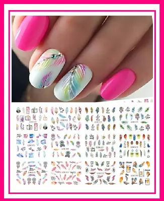 12 Sheets Nail Art Sticker Water Decals Transfer Stickers Flower Feather Designs • £2.99