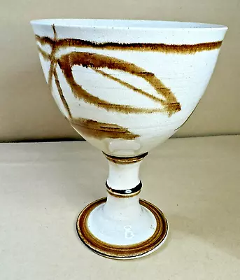 Studio Art Pottery Goblet / Planter Signed Handmade Brown Leaves • $30