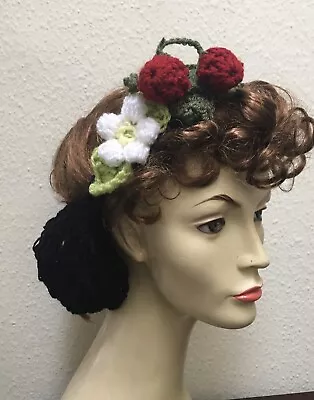 £25 • Buy 1940s Handmade Hair Snood Wartime Ww2 Victorian Black Strawberries New