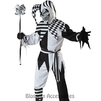 C623 Nobody's Fool Mardi Gras Black White Physco Evil Jester Halloween Costume • $37.80