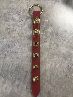 6-Bell Sleigh Bells Gold Colored Bells On Red  Leather Type Strap 19” Long • $22
