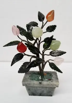 Vintage Chinese Jade Bonsai Tree With Jade Agate Quartz Fruits • $25