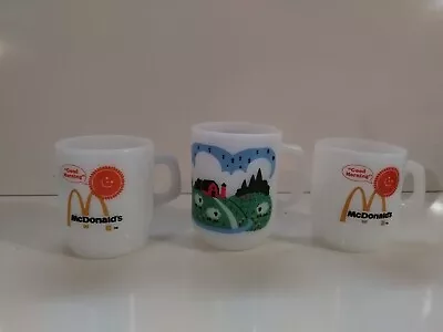 Two McDonald’s Coffee Fire King Mugs Anchor Hocking And Farm Scene Set Of 3 • $52