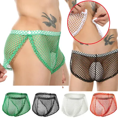 £9.06 • Buy Side Open Button Men's Fishnet Briefs See-through Sexy Tanga Underpants Panties