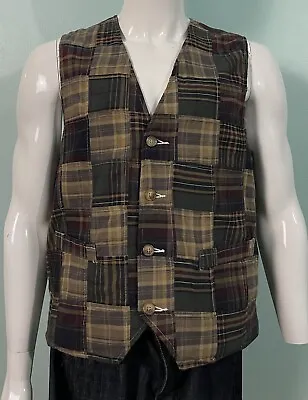 NWT Orvis Patchwork Madras Plaid Button Vest Sz M • $35