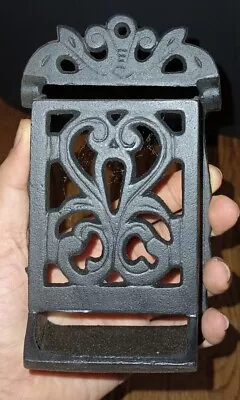 Vintage Black Ornate Cast Iron Wall Mount Match Box Holder Dispenser Farm Decor • $7.99