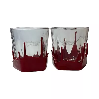 Makers Mark Red Dipped Wax Drip Look Liquor Whiskey Shot Glasses Set Of 2 • $12.95