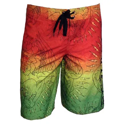 ED HARDY Men's Swim Trunk Shorts LIGHTNING TIGER BOARD Orange Green SIZE:SMALL • $12