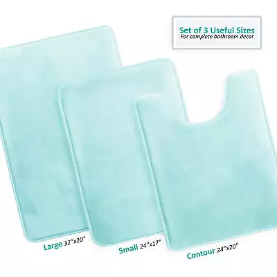 Set Of 3 Absorbent Memory Foam Bath Mat Bathroom Rugs 20x32 17x24 And Contour • $31.95