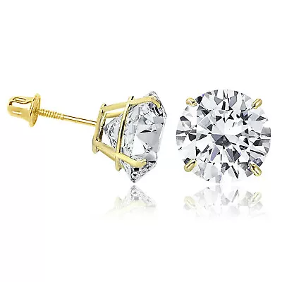 14K Solid Yellow Gold Round Solitaire Cubic Zirconia Screw Back Stud Earrings • $27.99