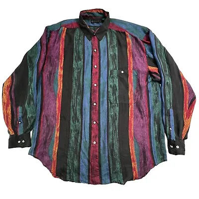 Vintage Santana Men's Abstract Button Up Long Sleeve Shirt 100% Silk • $25