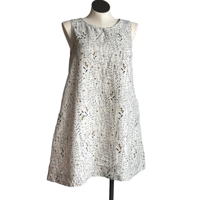$25 • Buy NWT Rachel Zoe Womens Sz L 100% Linen A-Line Dress Beige Floral Keyhole Pockets