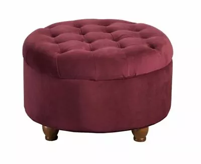 $125.52 • Buy Button Tufted Velvet Red Round Storage Ottoman Cheap Durable Lid Sturdy Stool