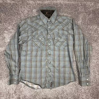 Wrangler Retro Pearl Snap Long Sleeve Shirt Mens Medium Plaid Western Blue • $24