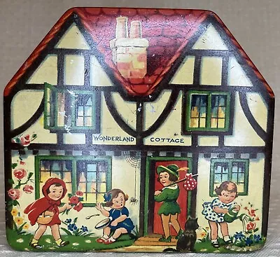 Vintage Coin Bank Wonderland Cottage MacFarlane Lang & Co Biscuit Tin Litho UK • $29.99