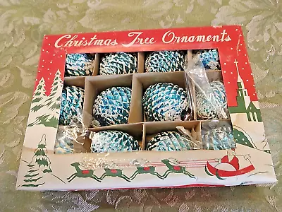 Vtg. Japan Christmas Blue Pinecone Ornaments In Box #4 • $99