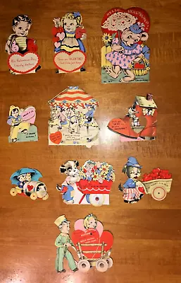 Vintage Lot Of 10 Pastel Themed Valentine Cards - 1930s To 1940s - Mechanicals • $13.08