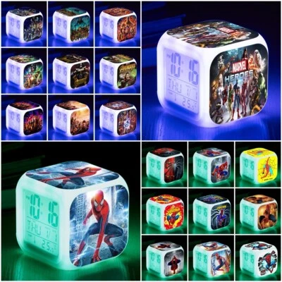 $14.69 • Buy Marvel Heros Spider Man Alarm Clock LED Flash Digital Watch Night Light Lamp