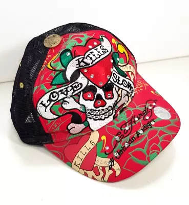 Ed Hardy By Christian Audigier Love Kills Slowly Red Black Mesh Trucker Hat • £49.99