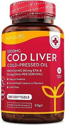 £18.99 • Buy High Strength Cod Liver Oil 1000mg + Omega 3, Vits A, D & E - Heart Brain Joints