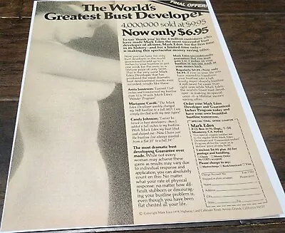 Vintage 1970's Mark Eden The World's Greatest Bust Developer Magazine Print Ad • $14