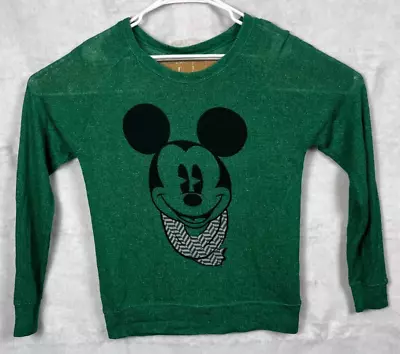 Disney Parks Mickey Mouse Women Sweater XS Knit 129855 Ribbed L/S Round Logo Top • $21.97