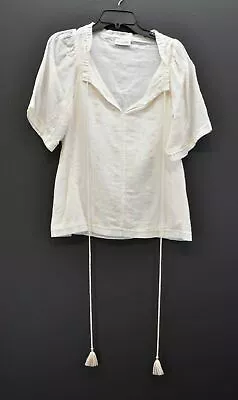 Megan Park Womens Ivory Short Sleeve Henley Tie Up Neck Casual Tunic Top XL • $32.09