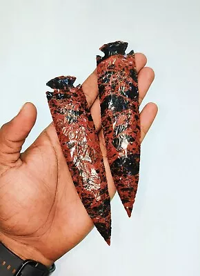 Handmade Mahogany Obsidian Arrowheads Gemstone  Hand Knapped Crystal 2 Pieces 6  • $40