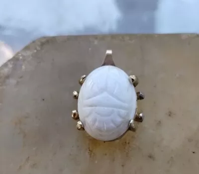 Vintage 14k Gold Filled White Egyptian Scarab Beetle Pendant • $35