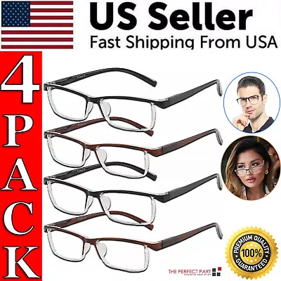 4 Pack Reading Glasses Readers Men Women Square Frame Spring Hinge Unisex Pairs • $11.89