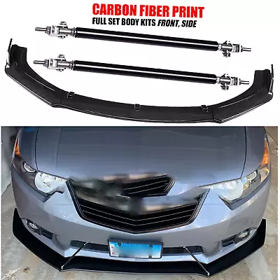 Carbon Fiber Front Bumper Splitter Spoiler+Strut Rods For Acura TSX 2009-2014 • $69.99