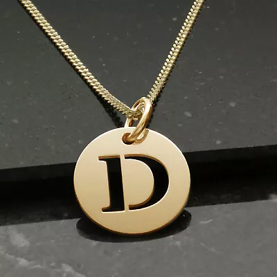 9ct Gold Plated Personalised Cut Out Any Initial Letter Pendant A-Z Disc Charm • $45.43